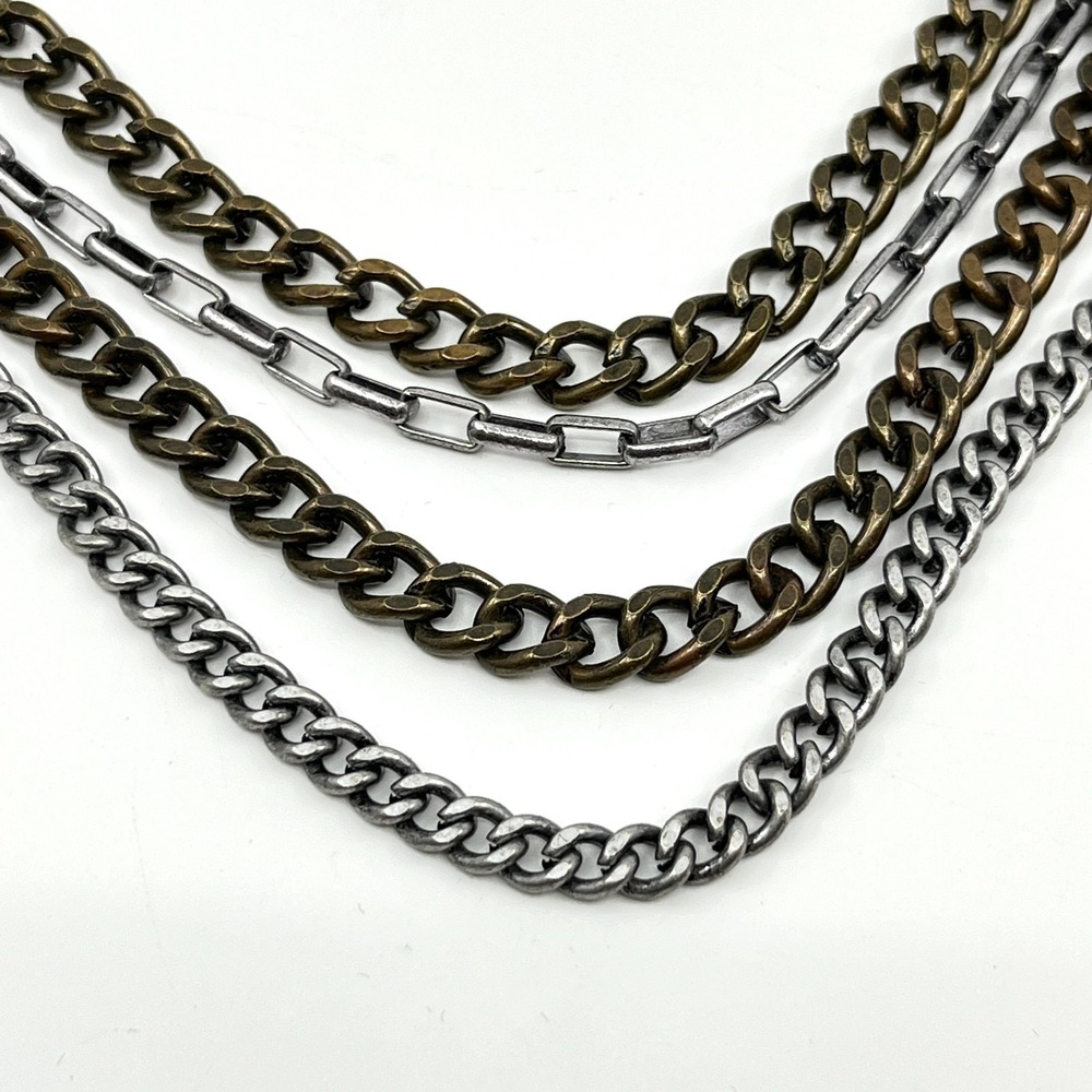 VTG Plunder Mixed Metal Tiered Drape Necklace Bronze & Silver Tone Rhinestone - Picture 7 of 15